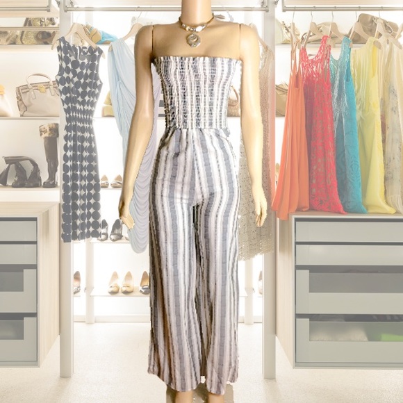 SALE! Striped Strapless Jumpsuit - Picture 2 of 5